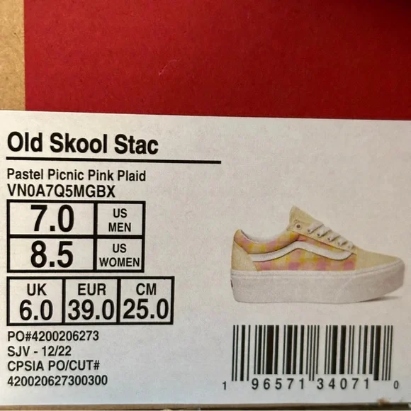 Vans Old Skool Stackform Pastel Picnic Platform Sneakers NIB Size 8.5 Pink Plaid - Picture 9 of 10